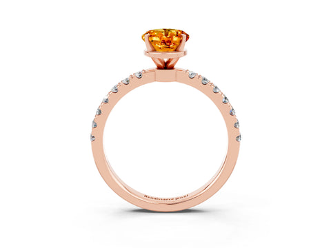 Rose gold Oval Cut Citrine Solitaire Ring with Pavé Accents and Four-Prong Setting_3