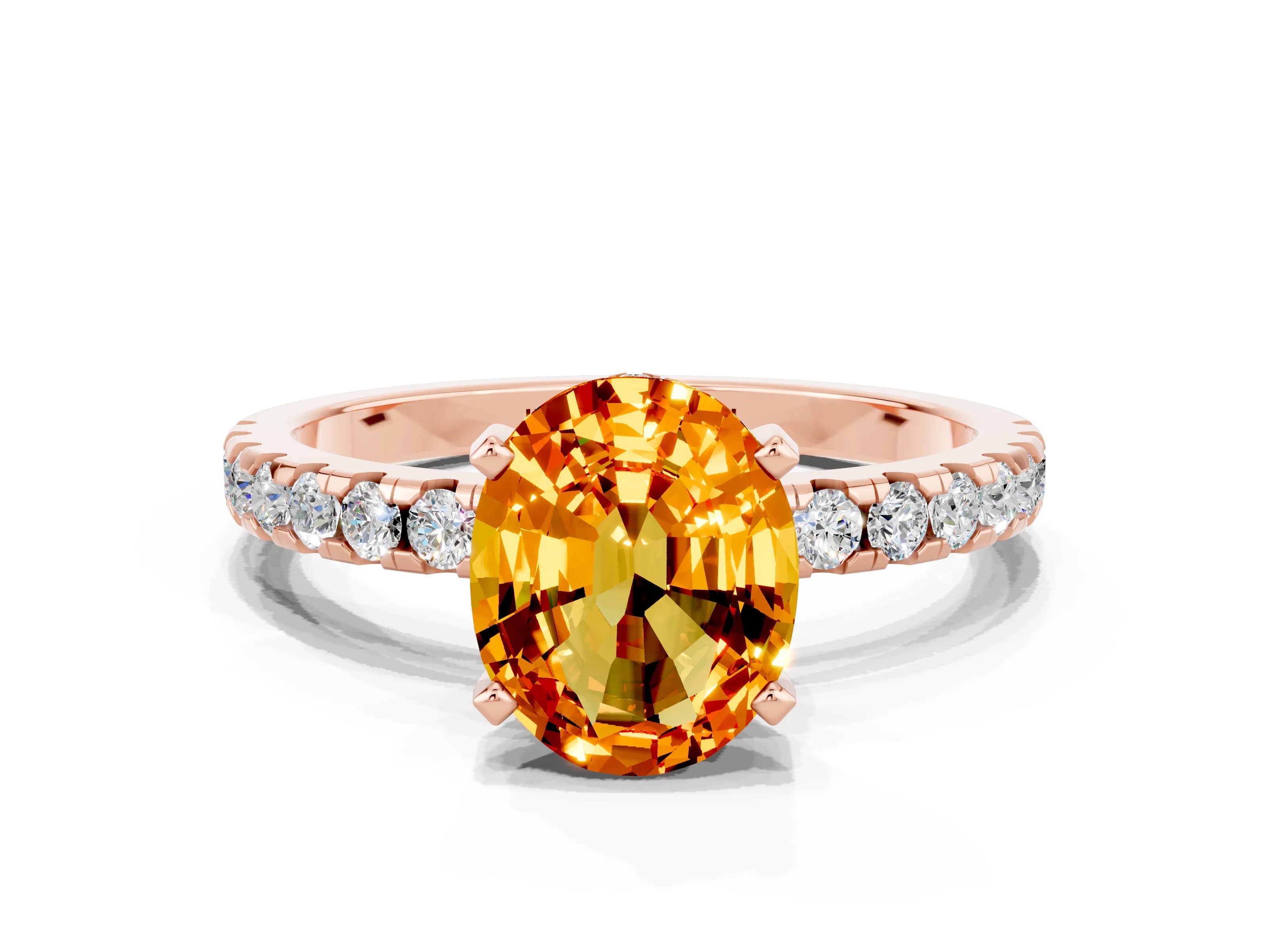 Rose gold Oval Cut Citrine Solitaire Ring with Pavé Band and Four-Prong Setting_24