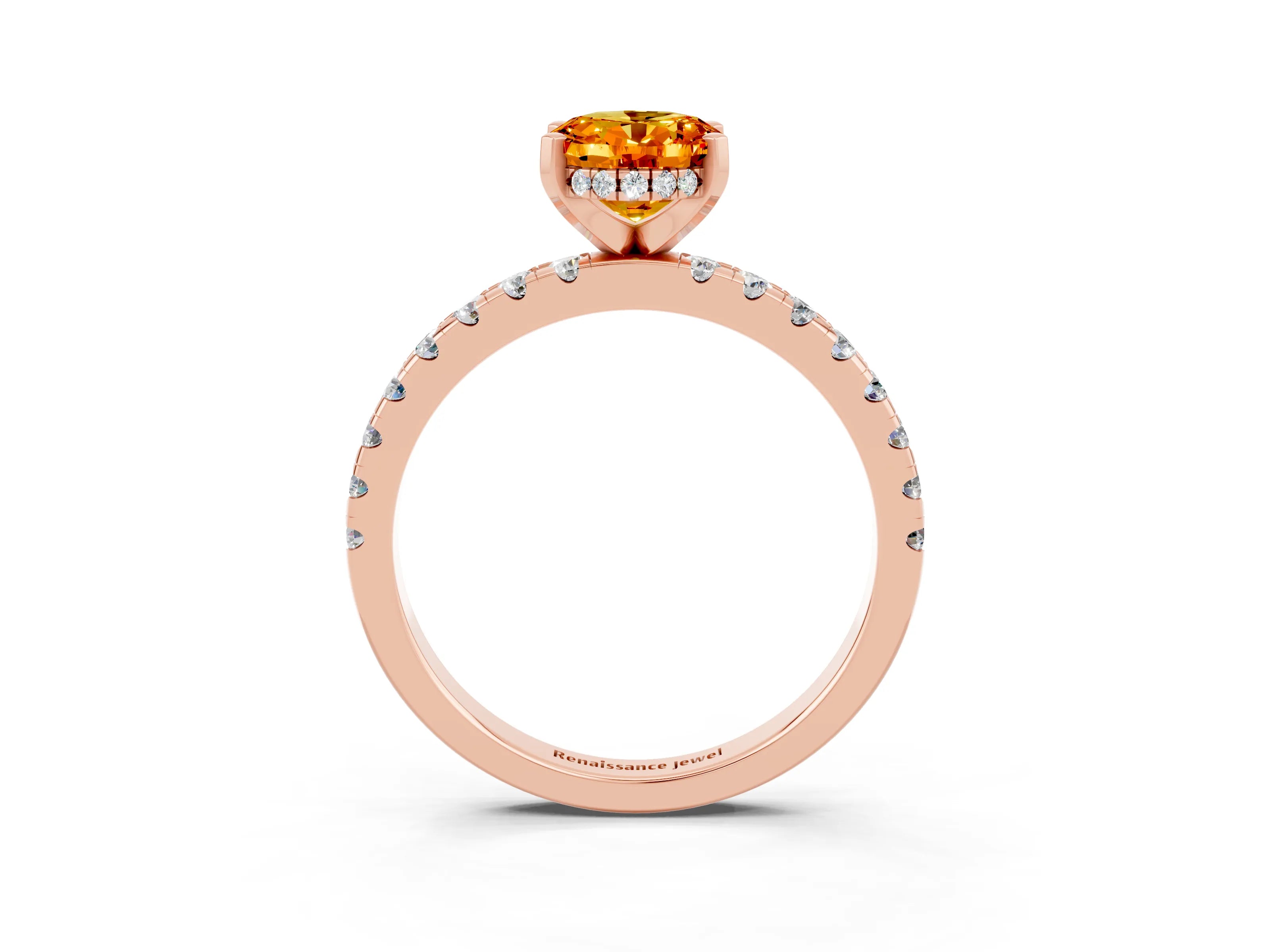 Rose gold Oval Cut Citrine Solitaire Ring with Pavé Band and Four-Prong Setting_27