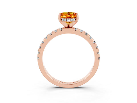 Rose gold Oval Cut Citrine Solitaire Ring with Pavé Band and Four-Prong Setting_27