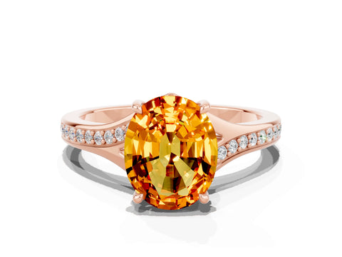 Rose gold Oval Cut Citrine Solitaire Ring with Pavé Band and Prong Setting_12