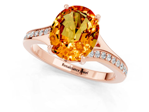 Rose gold Oval Cut Citrine Solitaire Ring with Pavé Band and Prong Setting_13