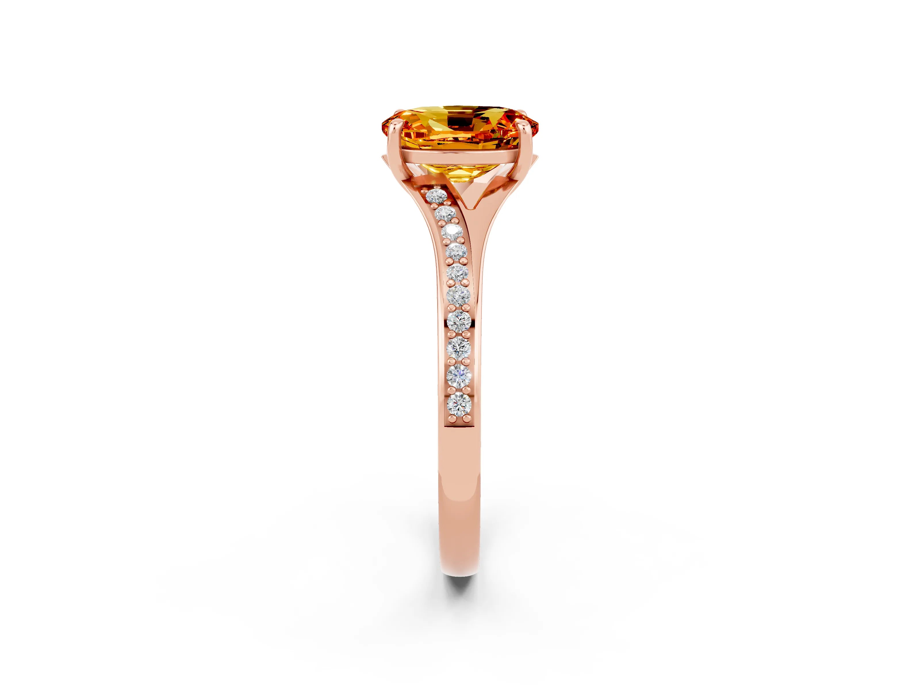Rose gold Oval Cut Citrine Solitaire Ring with Pavé Band and Prong Setting_14
