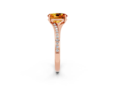 Rose gold Oval Cut Citrine Solitaire Ring with Pavé Band and Prong Setting_14