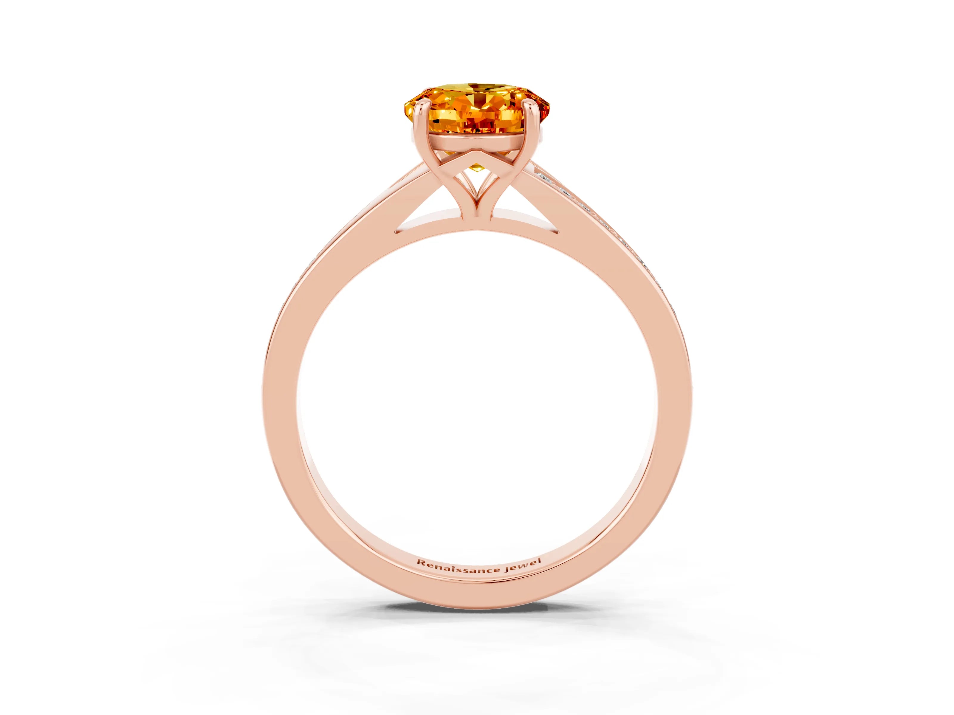 Rose gold Oval Cut Citrine Solitaire Ring with Pavé Band and Prong Setting_15