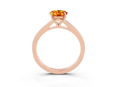 Rose gold Oval Cut Citrine Solitaire Ring with Pavé Band and Prong Setting_15