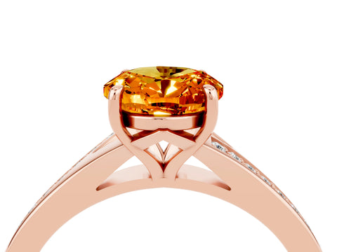 Rose gold Oval Cut Citrine Solitaire Ring with Pavé Band and Prong Setting_16