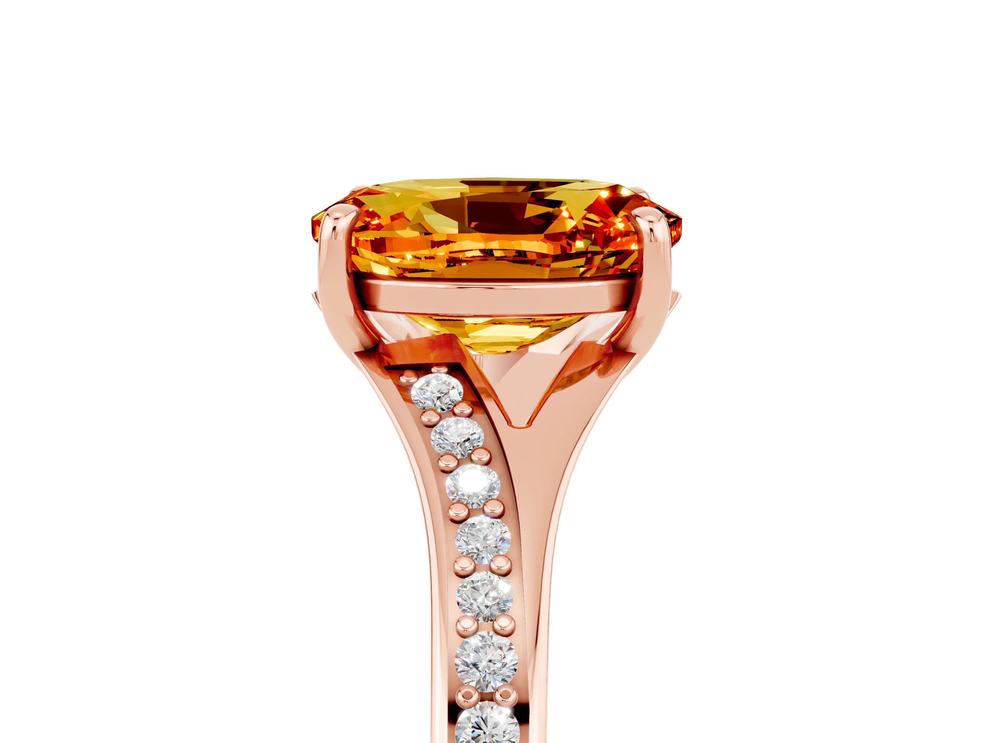 Rose gold Oval Cut Citrine Solitaire Ring with Pavé Band and Prong Setting_17