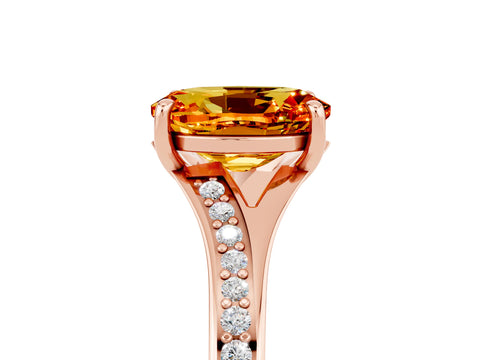 Rose gold Oval Cut Citrine Solitaire Ring with Pavé Band and Prong Setting_17