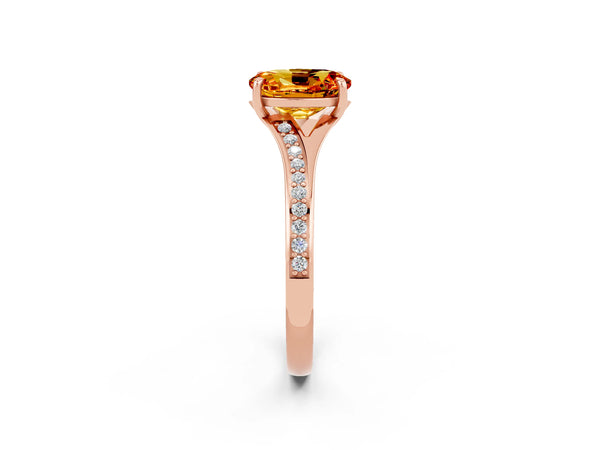 Rose gold Oval Cut Citrine Solitaire Ring with Pavé Band and Prong Setting