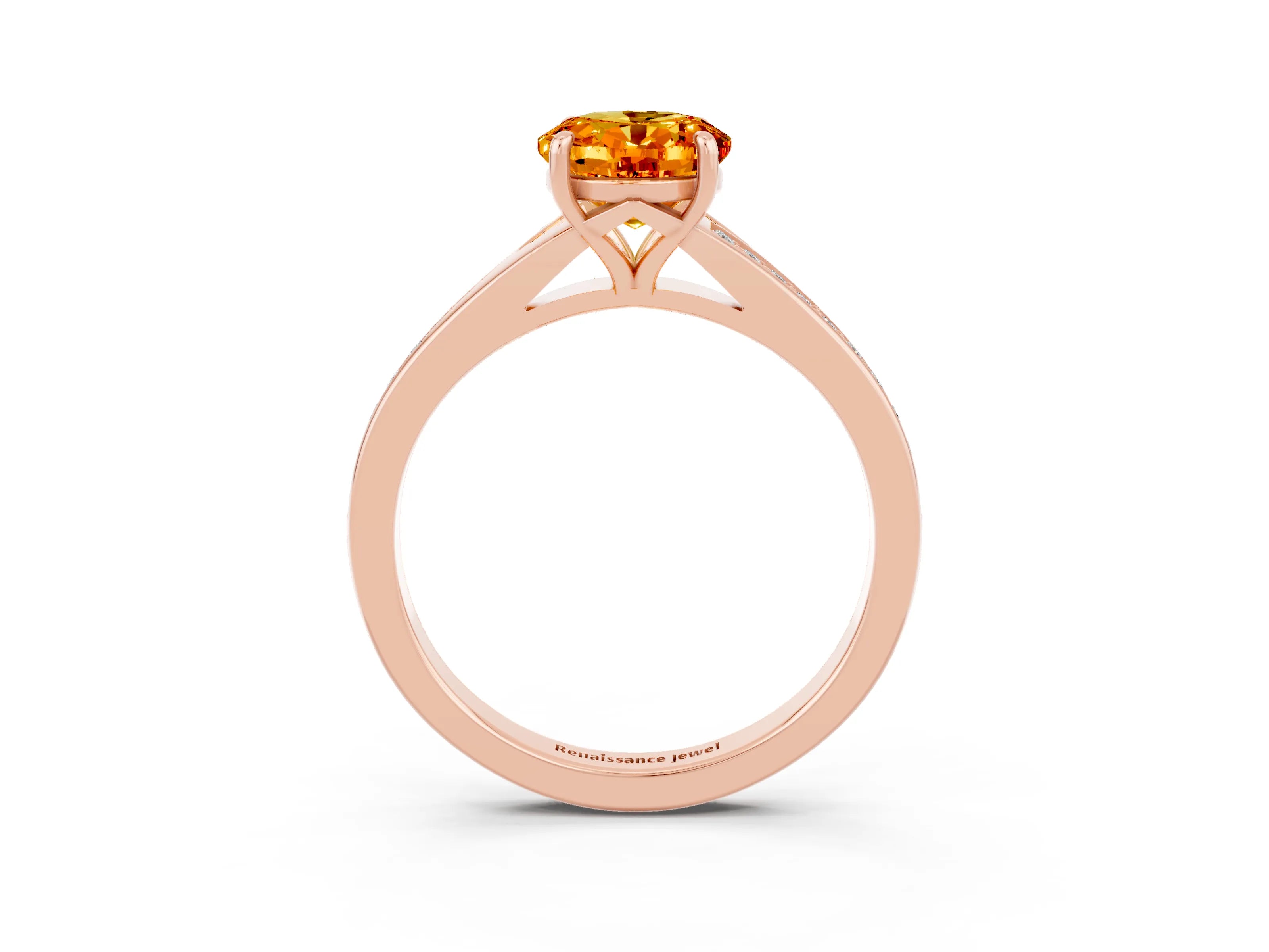 Rose gold Oval Cut Citrine Solitaire Ring with Pavé Band and Prong Setting_3