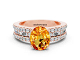 Rose gold Oval Cut Citrine Solitaire Ring with Pavé and Channel Set Band
