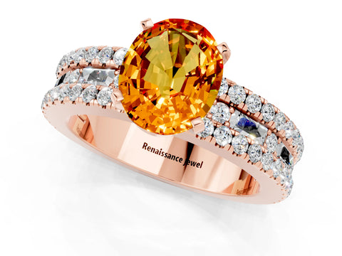 Rose gold Oval Cut Citrine Solitaire Ring with Pavé and Channel Set Band_1