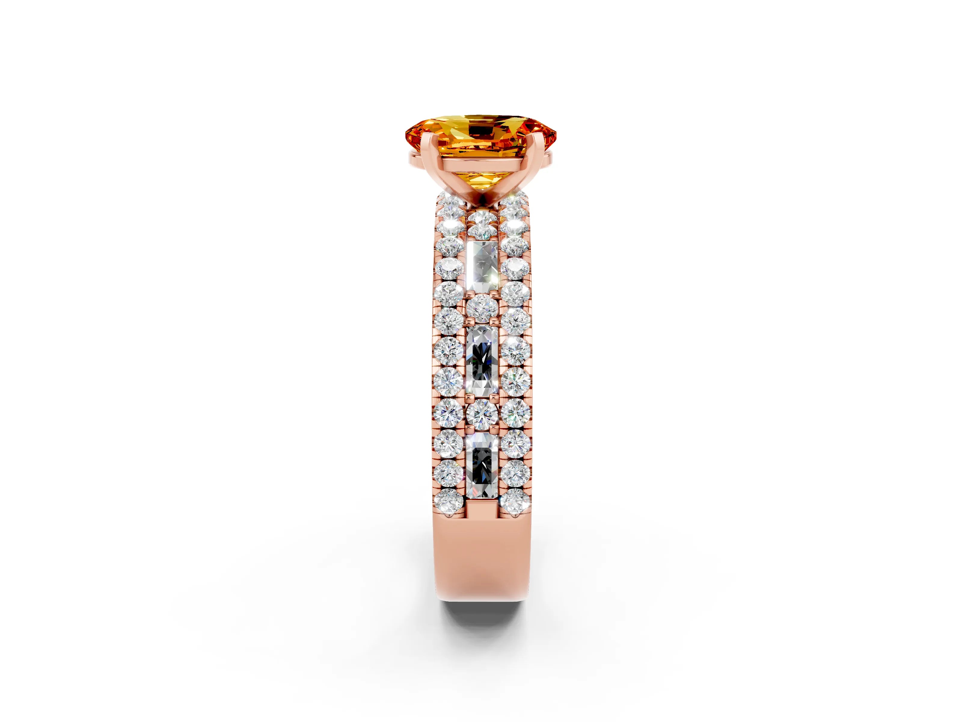 Rose gold Oval Cut Citrine Solitaire Ring with Pavé and Channel Set Band_2