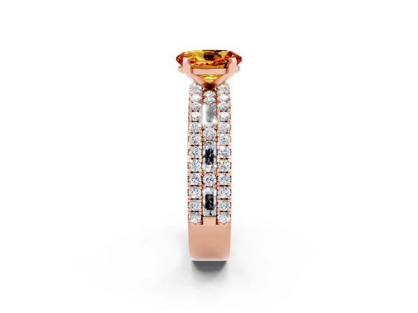 Rose gold Oval Cut Citrine Solitaire Ring with Pavé and Channel Set Band