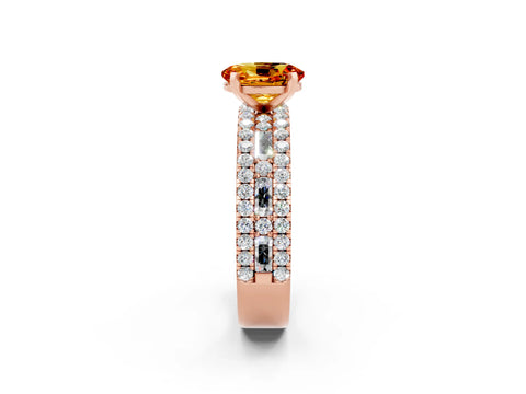 Rose gold Oval Cut Citrine Solitaire Ring with Pavé and Channel Set Band_2