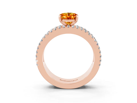 Rose gold Oval Cut Citrine Solitaire Ring with Pavé and Channel Set Band_3