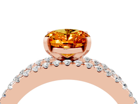 Rose gold Oval Cut Citrine Solitaire Ring with Pavé and Channel Set Band_4