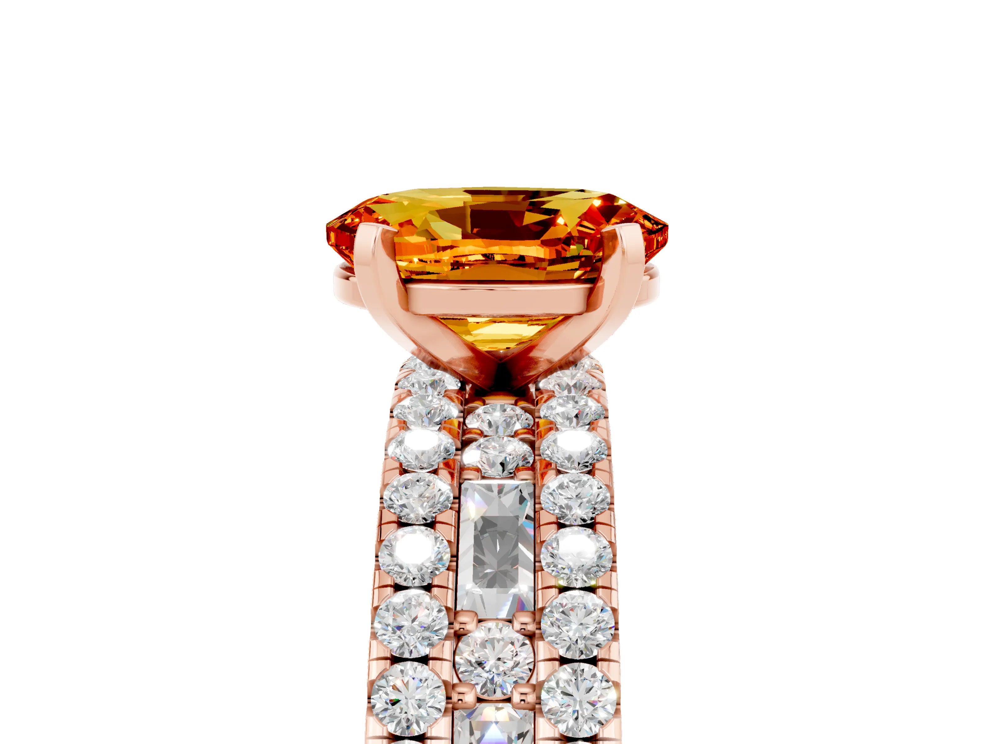Rose gold Oval Cut Citrine Solitaire Ring with Pavé and Channel Set Band_5