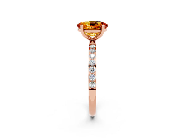 Rose gold Oval Cut Citrine Solitaire Ring with Round  Pavé Band and Prong Setting