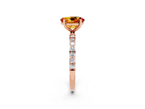 Rose gold Oval Cut Citrine Solitaire Ring with Pave Band and Four Prong Setting_26