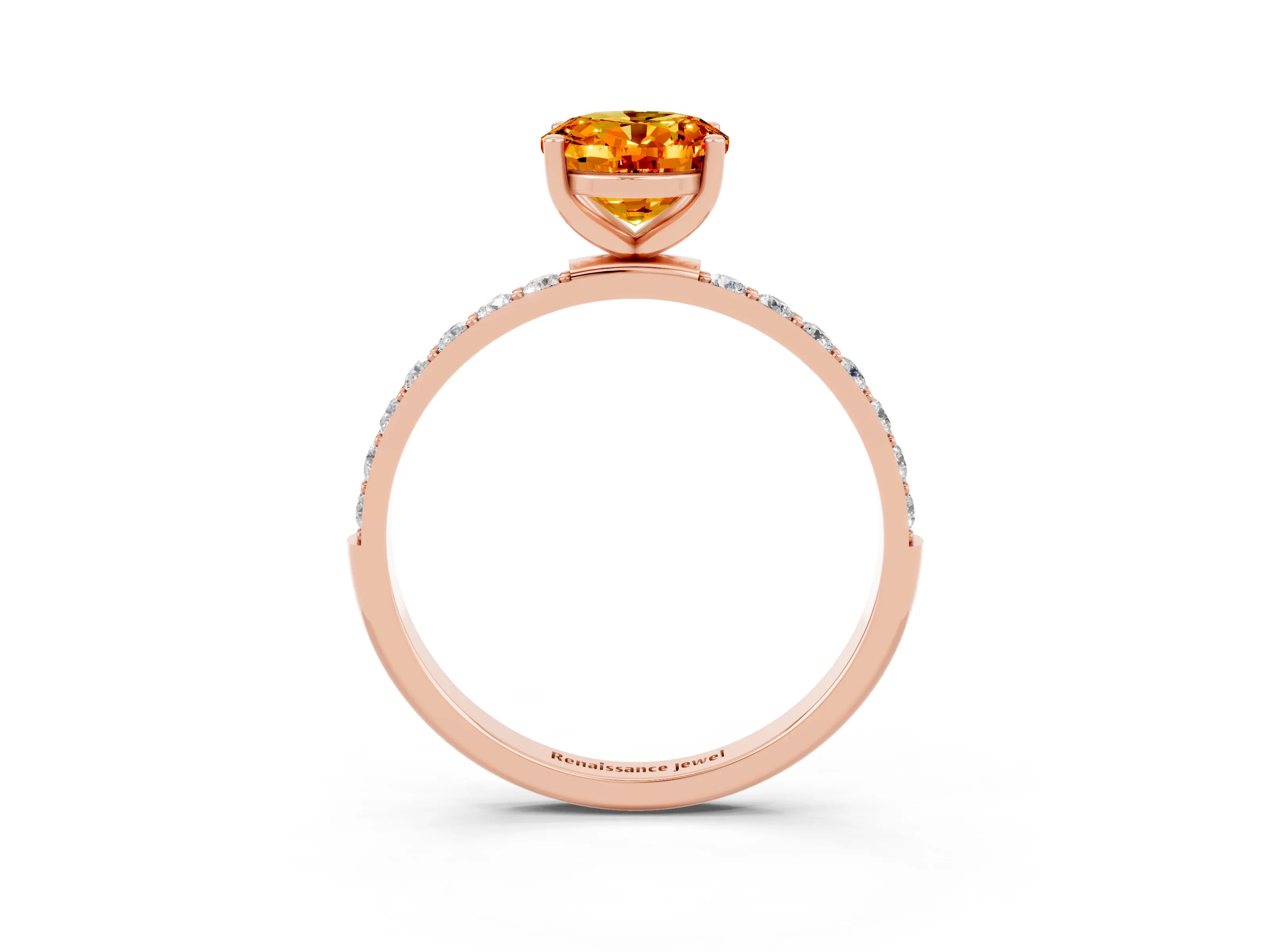 Rose gold Oval Cut Citrine Solitaire Ring with Pave Band and Four Prong Setting_27