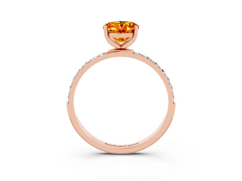 Rose gold Oval Cut Citrine Solitaire Ring with Pave Band and Four Prong Setting_27