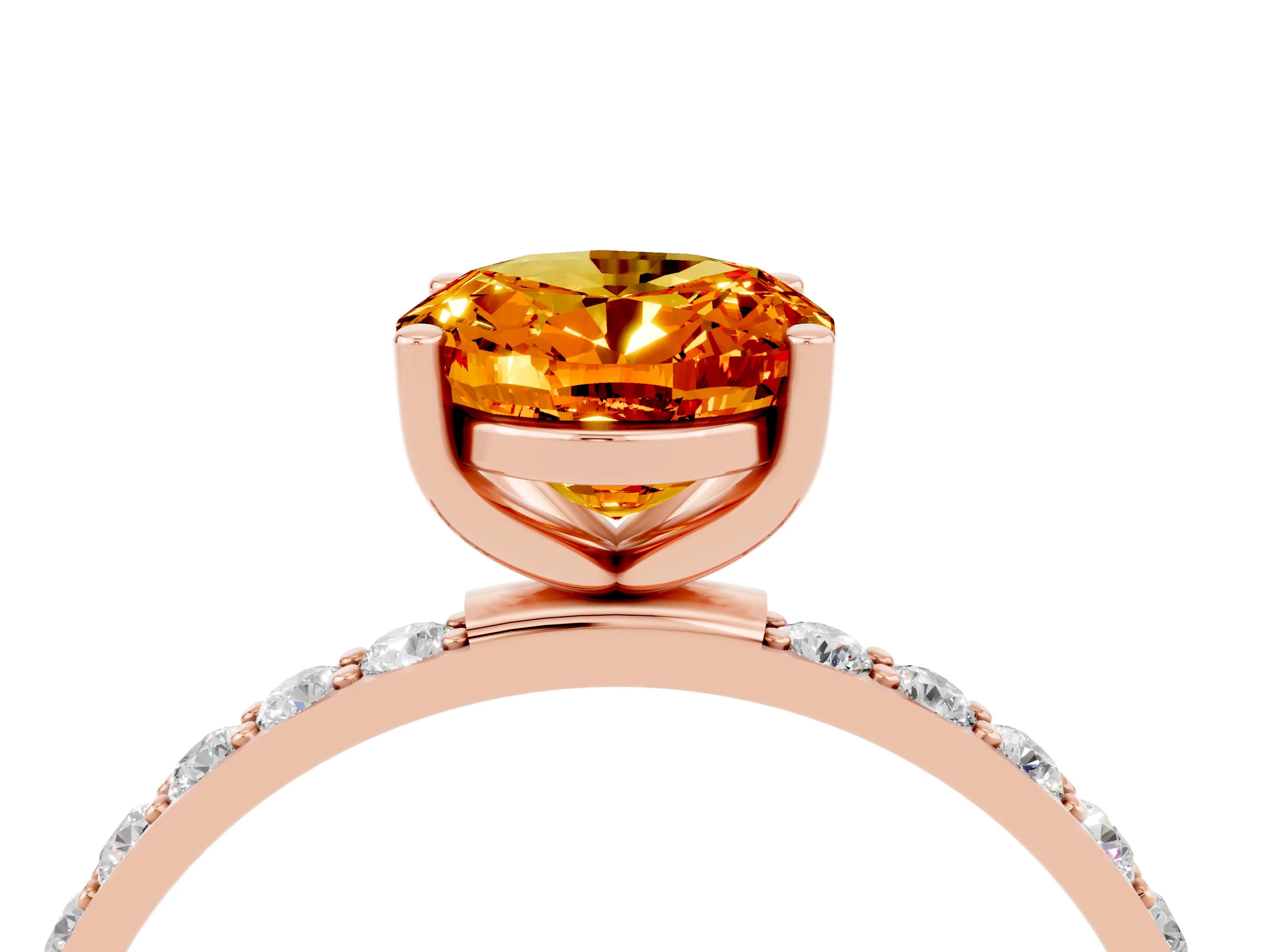 Rose gold Oval Cut Citrine Solitaire Ring with Pave Band and Four Prong Setting_28