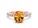 Rose gold Oval Cut Citrine Solitaire Ring with Round  Pavé Band and Four-Prong Setting_44