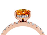 Rose gold Oval Cut Citrine Solitaire Ring with Round  Pavé Band and Four-Prong Setting_48