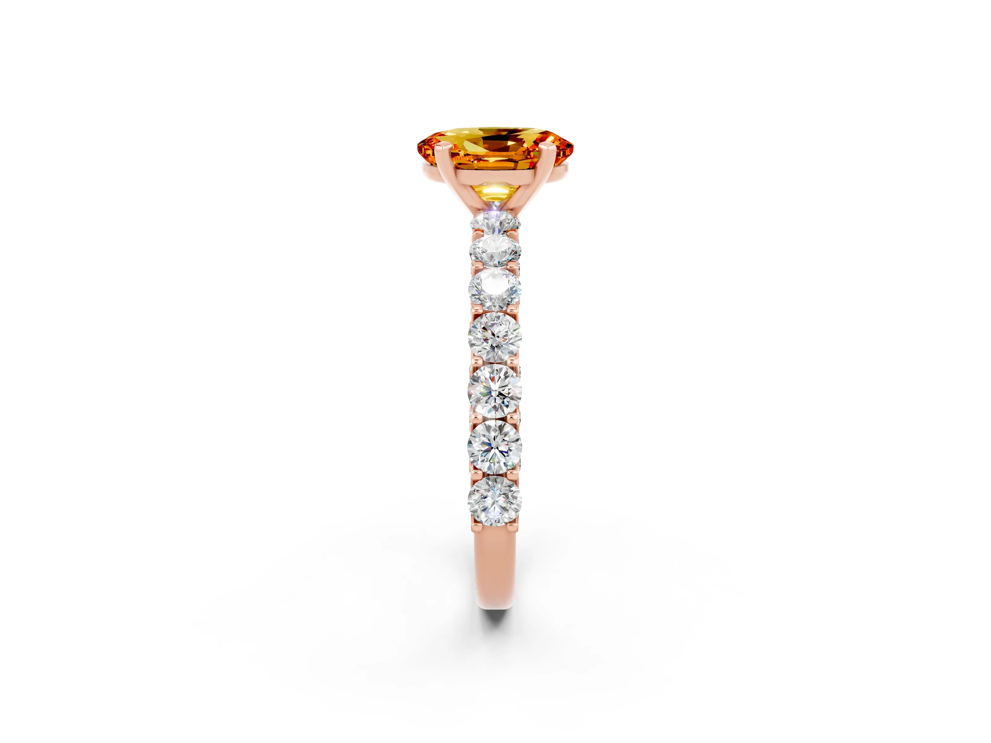 Rose gold Oval Cut Citrine Solitaire Ring with Shared Prong Pavé Band and Four-Prong Setting_2