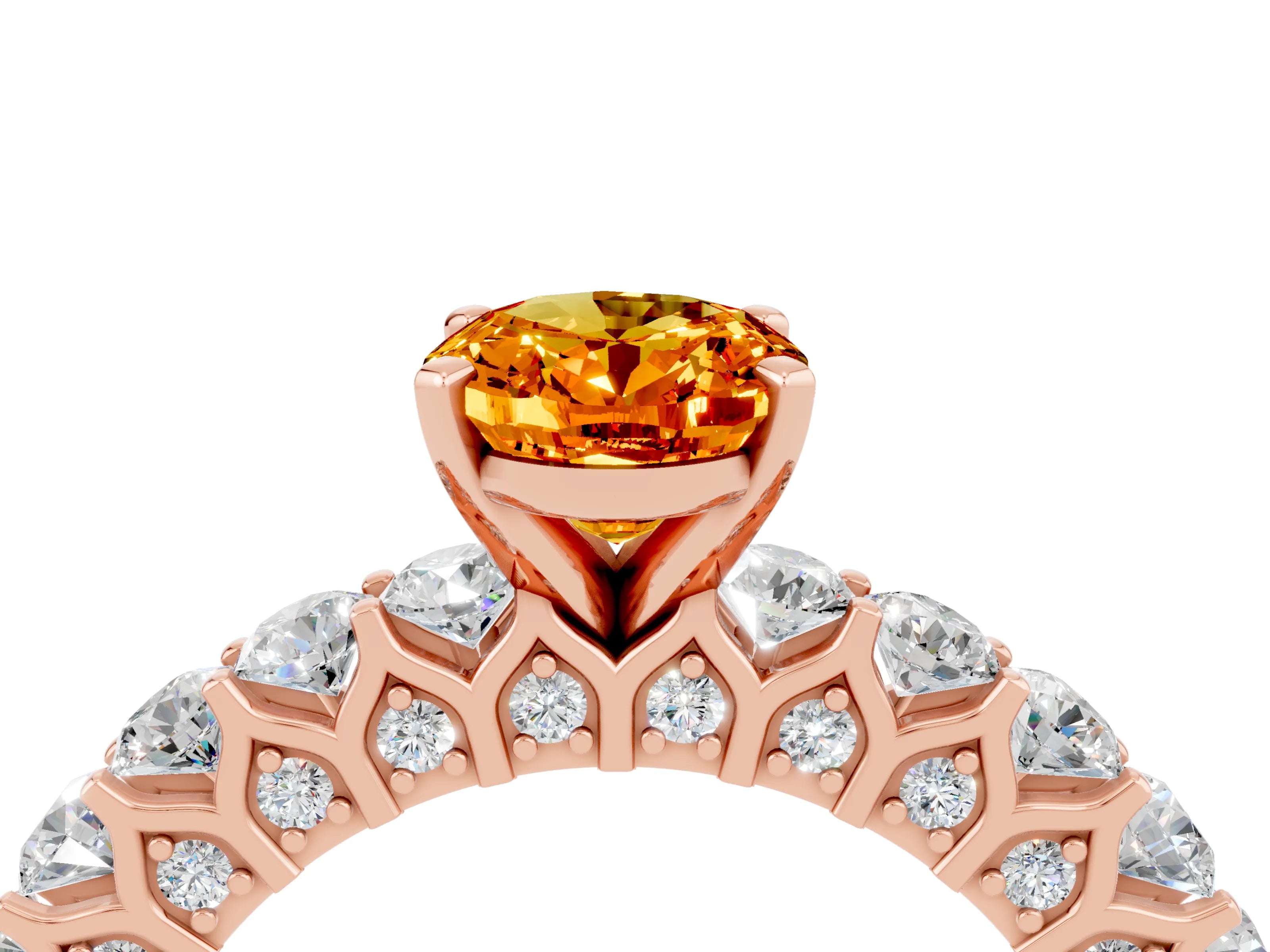 Rose gold Oval Cut Citrine Solitaire Ring with Shared Prong Pavé Band and Four-Prong Setting_4
