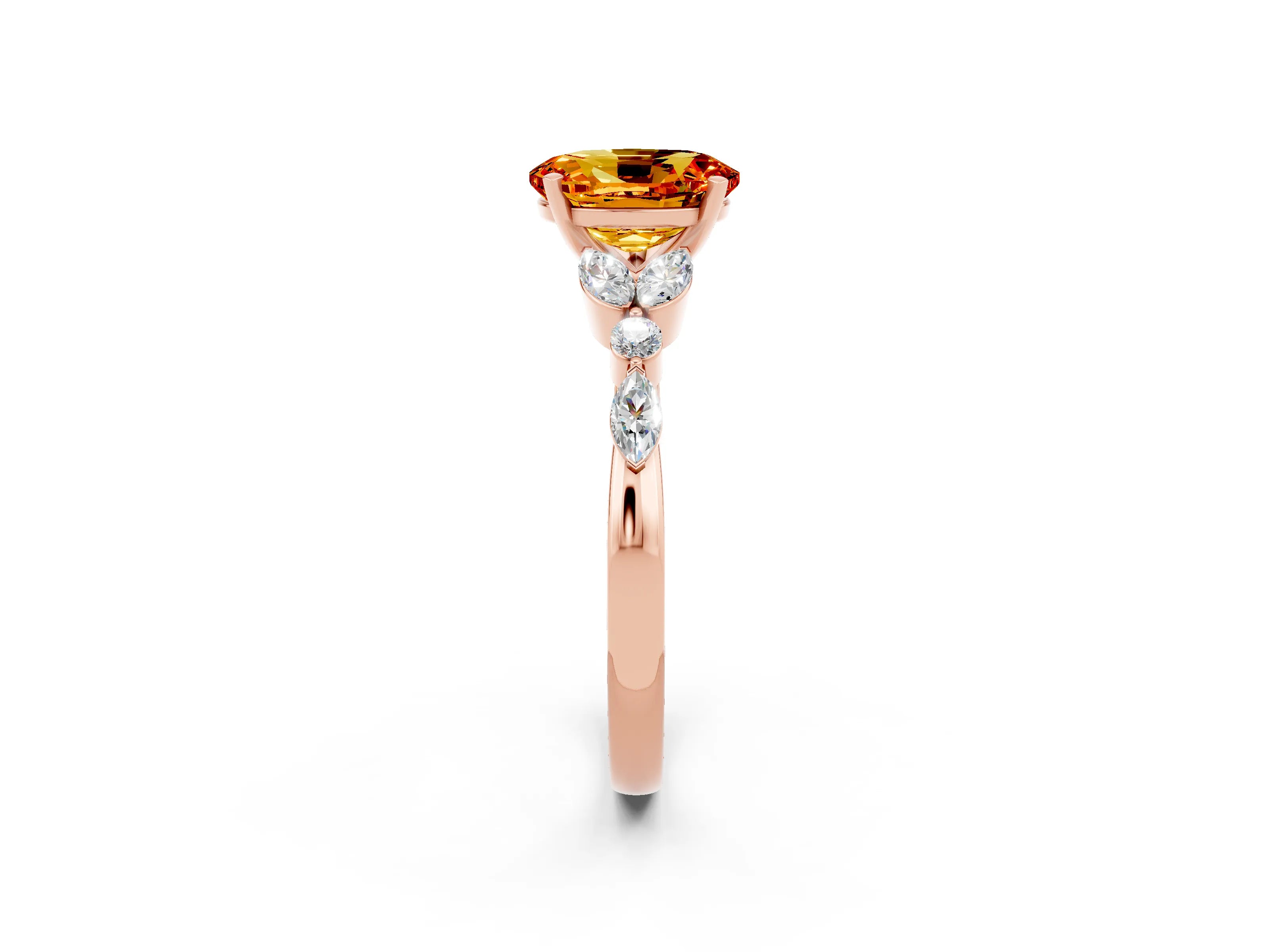 Rose gold Oval Cut Citrine Solitaire Ring with Side Stones and Four-Prong Setting_14