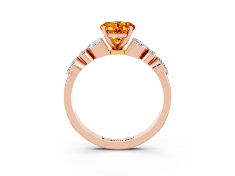 Rose gold Oval Cut Citrine Solitaire Ring with Side Stones and Four-Prong Setting_15