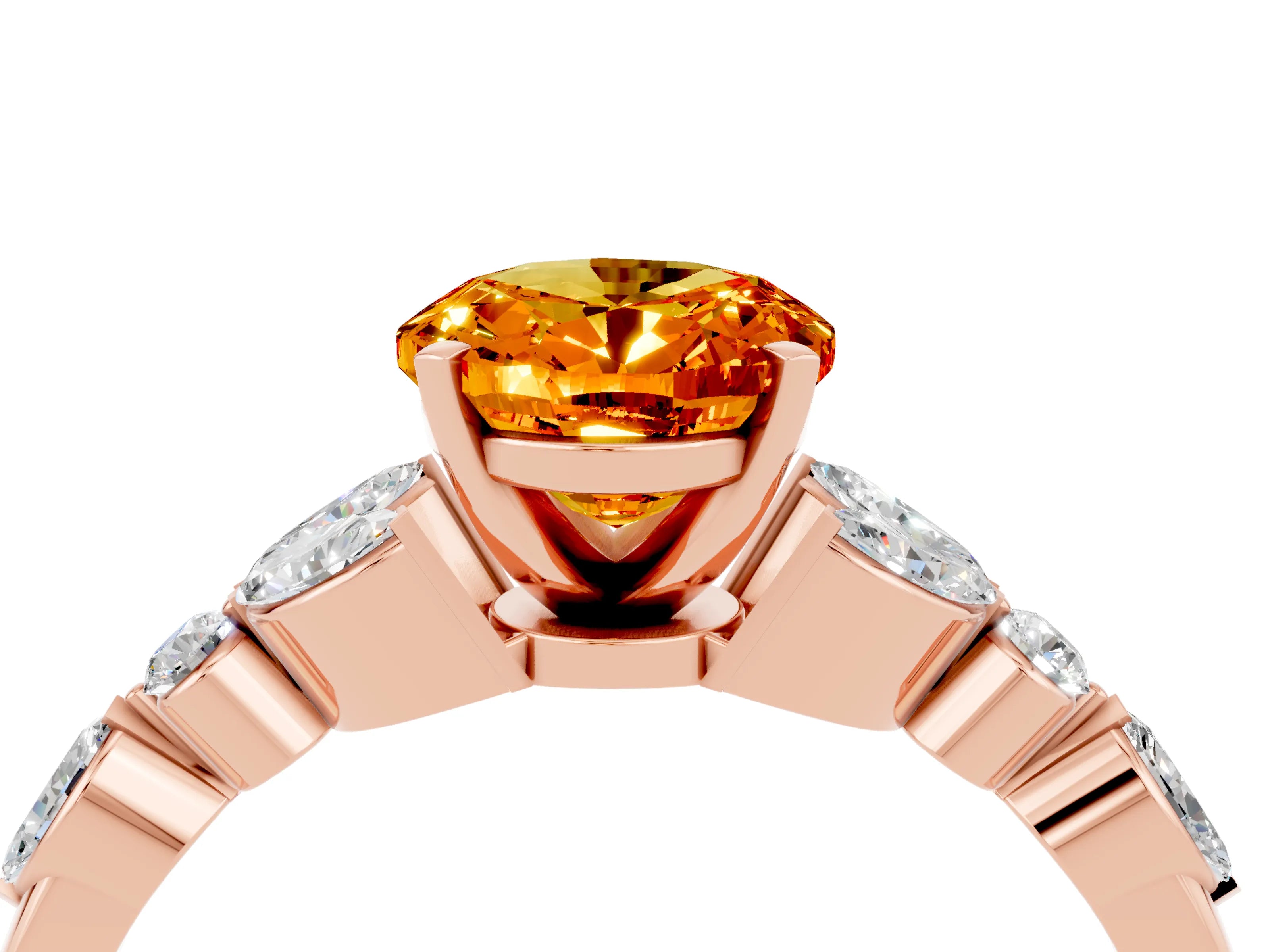 Rose gold Oval Cut Citrine Solitaire Ring with Side Stones and Four-Prong Setting_16