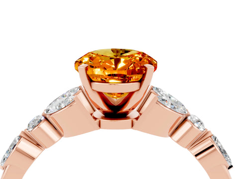 Rose gold Oval Cut Citrine Solitaire Ring with Side Stones and Four-Prong Setting_16