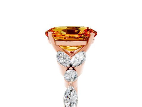 Rose gold Oval Cut Citrine Solitaire Ring with Side Stones and Four-Prong Setting_17