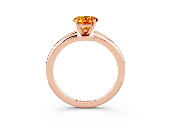 Rose gold Oval Cut Citrine Solitaire Ring with Six-Prong Setting and Classic Band