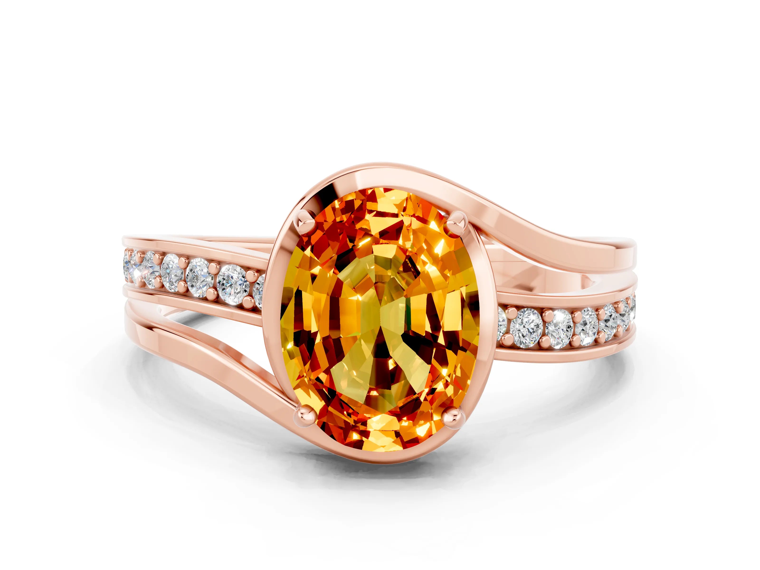 Rose gold Oval Cut Citrine Solitaire Ring with Split Shank and Prong Setting