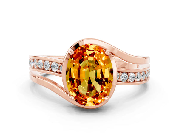 Rose gold Oval Cut Citrine Solitaire Ring with Split Shank and Prong Setting