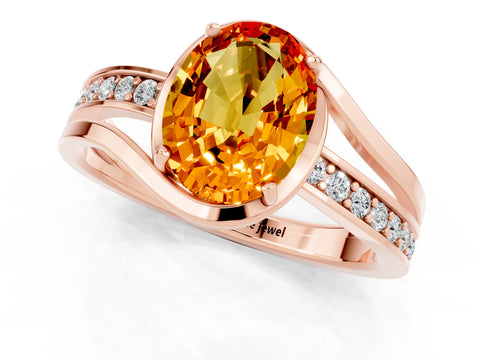 Rose gold Oval Cut Citrine Solitaire Ring with Split Shank and Prong Setting_1