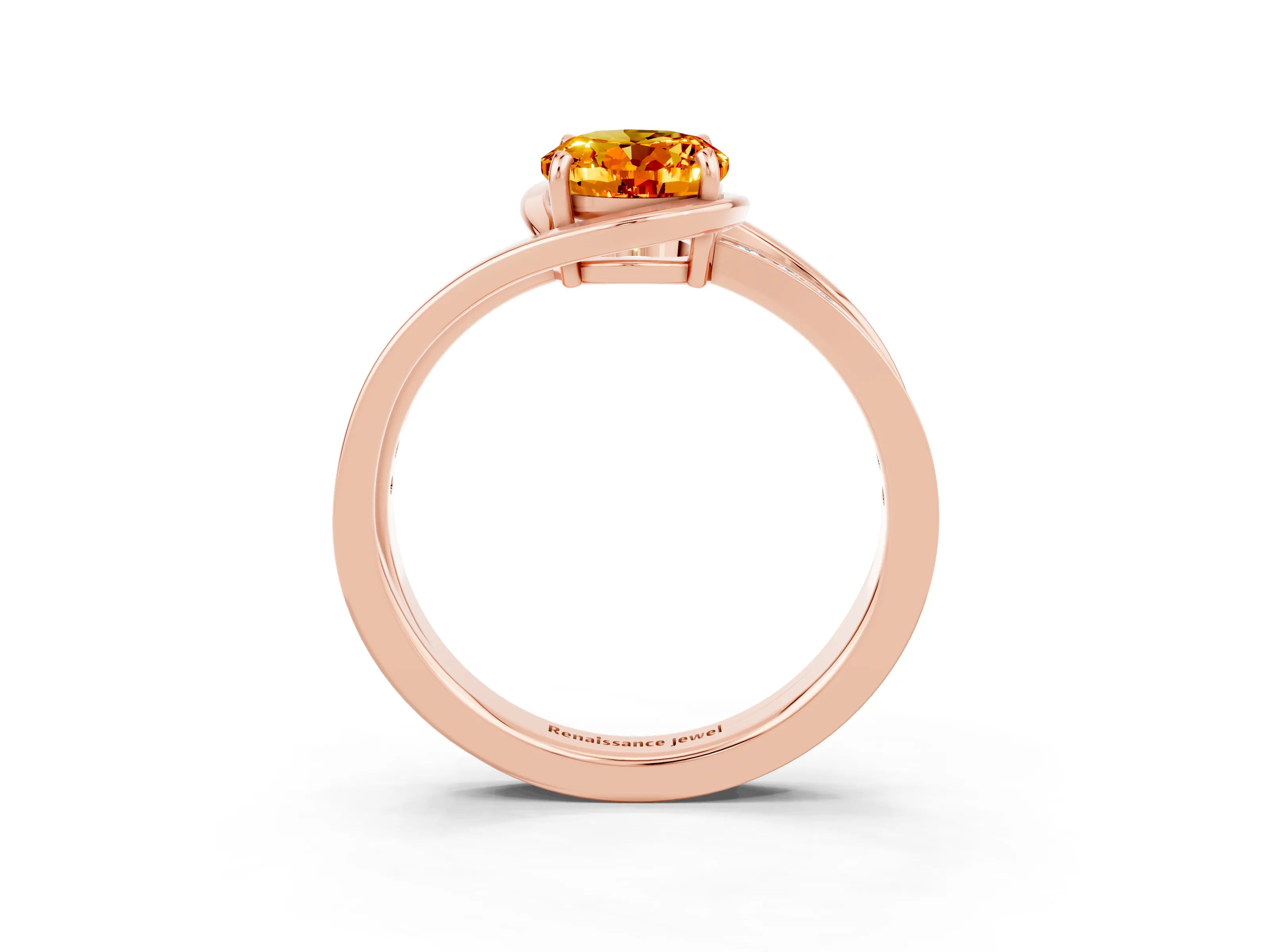 Rose gold Oval Cut Citrine Solitaire Ring with Split Shank and Prong Setting_3