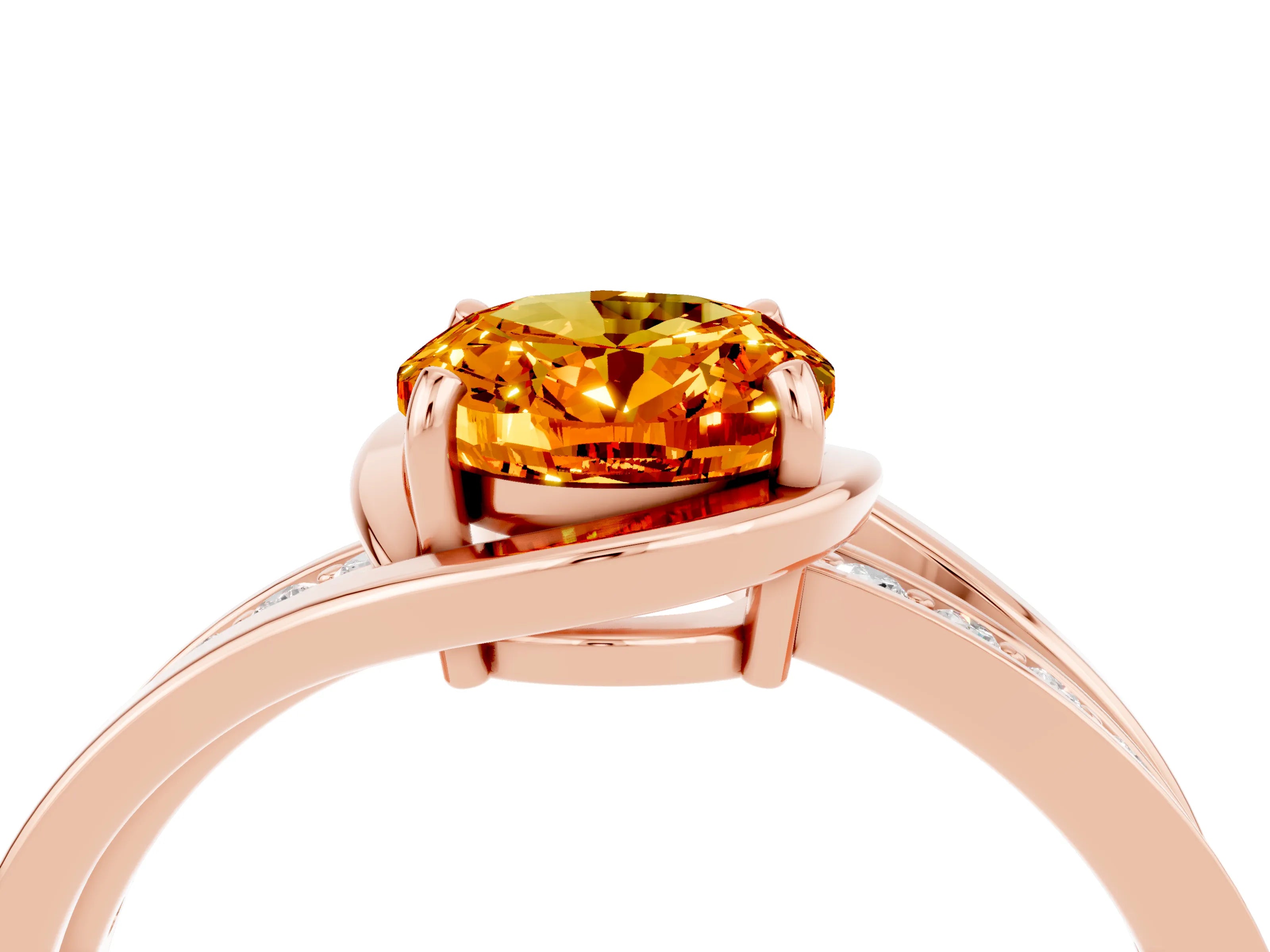 Rose gold Oval Cut Citrine Solitaire Ring with Split Shank and Prong Setting_4
