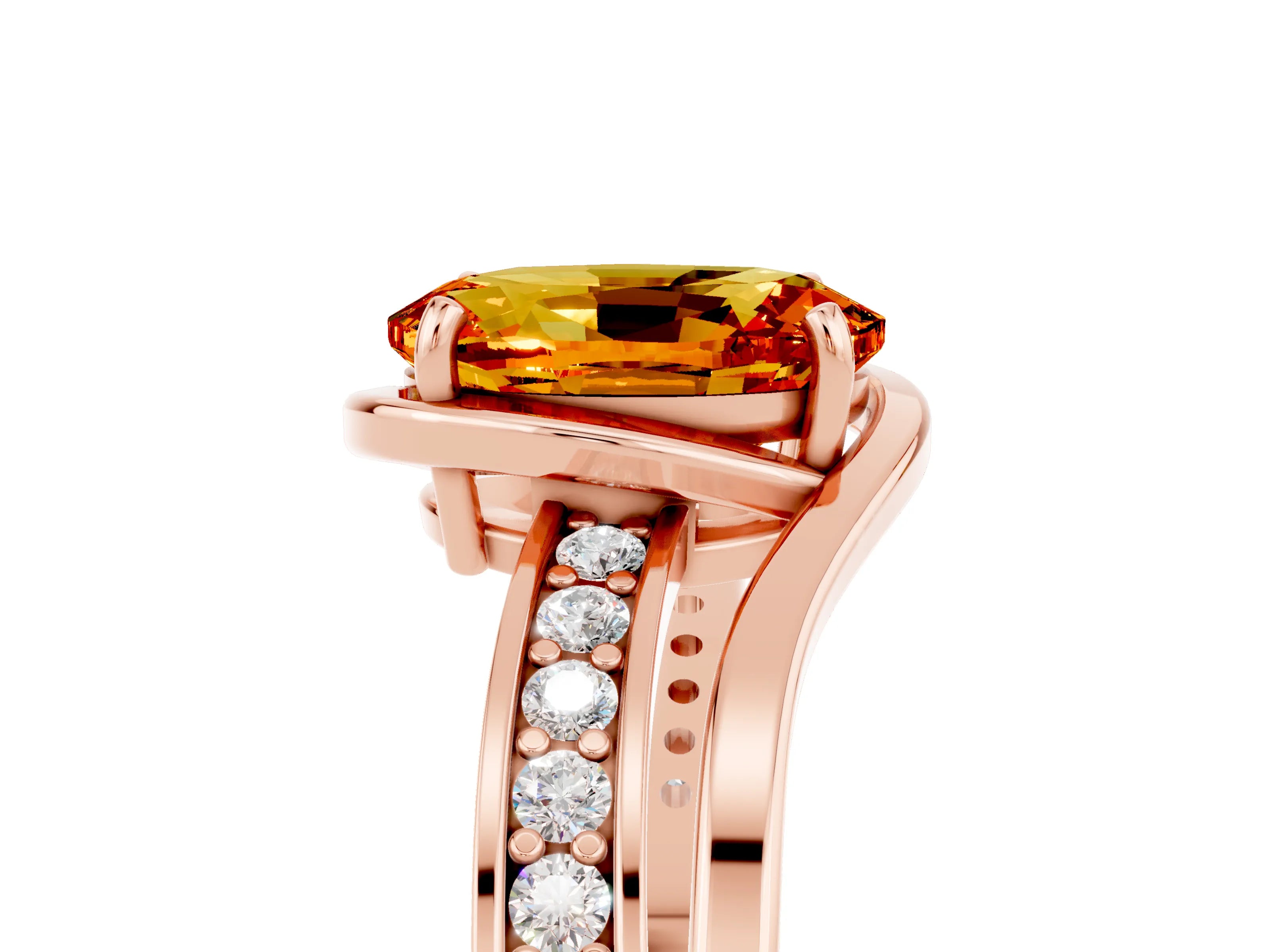 Rose gold Oval Cut Citrine Solitaire Ring with Split Shank and Prong Setting_5