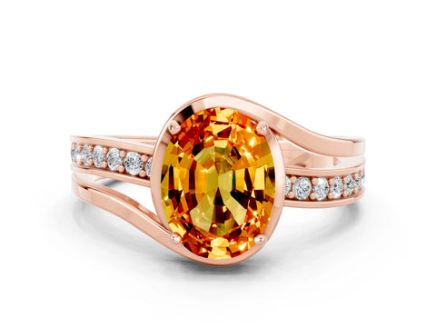 Rose gold Oval Cut Citrine Solitaire Ring with Split Shank and Prong Setting