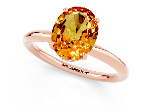 Rose gold Oval Cut Citrine Solitaire Ring with Thin Band and Four-Prong Setting_13