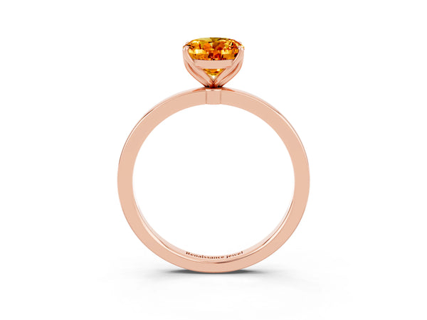 Rose gold Oval Cut Citrine Solitaire Ring with Thin Band and Prong Setting