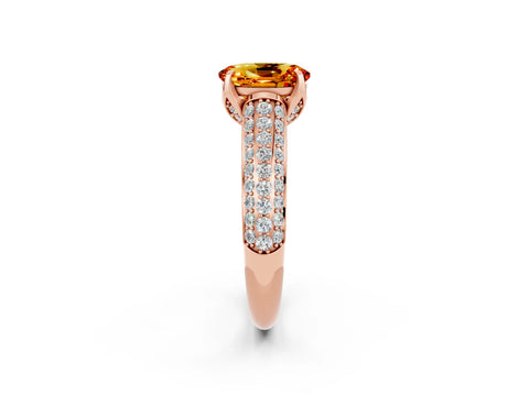 Rose gold Oval Cut Citrine Solitaire Ring with Three-Row Pavé Band and Four-Prong Setting_14