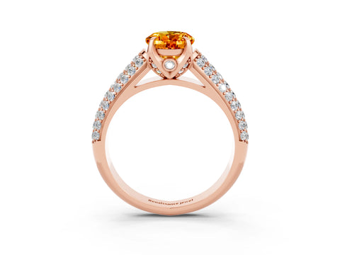 Rose gold Oval Cut Citrine Solitaire Ring with Three-Row Pavé Band and Four-Prong Setting_15