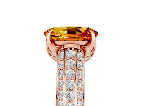 Rose gold Oval Cut Citrine Solitaire Ring with Three-Row Pavé Band and Four-Prong Setting_17